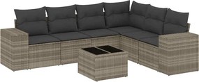 vidaXL 7 részes világosszürke polyrattan kerti ülőgarnitúra párnákkal