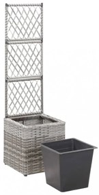szürke rácsos polyrattan virágtartó 1 kaspóval 30 x 30 x 107 cm