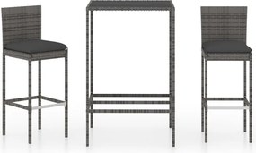 vidaXL 3 részes szürke polyrattan kerti bárszett párnákkal