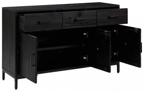 fekete tömör újrahasznosított fenyő tálalószekrény 110x35x70cm
