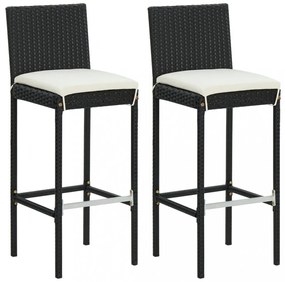 vidaXL 3 részes fekete polyrattan kültéri bárszett párnákkal