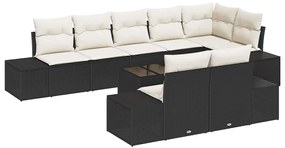 Kerti Kanapé Szett 9 pcs Fekete és krémszínű Poli rattan