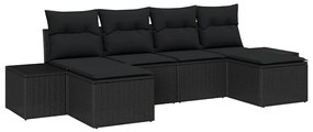 Kerti Kanapé Szett 6 pcs Fekete 184 x 62 x 85 cm Poli rattan