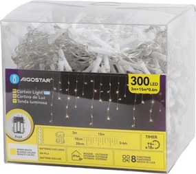 Aigostar - LED kültéri karácsonyi fényfüzér 300xLED/8 világítási mód 3xAA 18x06m IP44 meleg fehér