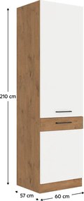 Magas szekrény, lancelot tölgy/ fehér extra magas fényű HG , VEGA 60 DK-210 2F