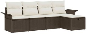vidaXL Kerti Kanapé Szett párnával tárolóval 5 pcs Barna Poli rattan