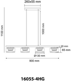 Globo 16055-4HG - LED Csillár zsinóron HIGGINS 4xGX53/6W/230V füstös/barna