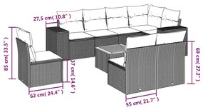 9 részes szürke polyrattan kerti ülőgarnitúra párnákkal
