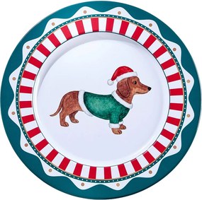 XMAS fém tányér Ø33cm , tacskó