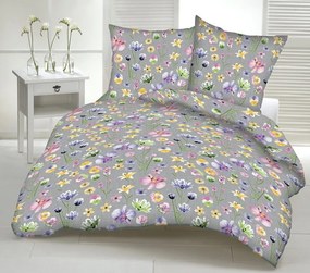 Ágynemű pamut Mezei Virágok szürke TiaHome - 1x Párna 90x70cm, 1x Paplan 140x200cm