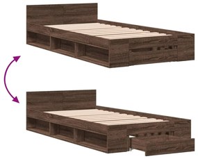 barna tölgyszínű szerelt fa ágykeret fiókkal 90 x 200 cm