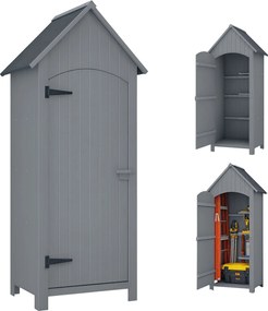 Outsunny Fa Kert Szoftver Kerti Kabin Bitumen Tetővel, 3 Polccal, Zárható Ajtóval, Kültéri Tárolás és Szervezés Teraszra 77,5 x 54,2 x 179,5 cm Szürke