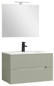 Trent Fürdőszobabútor 80 cm kerámia mosdóval (2 fiókos) tükörrel 60x80 cm zöld