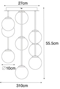 Art Deco mennyezeti lámpa arany rózsaszín üveggel 9 lámpás - Athén