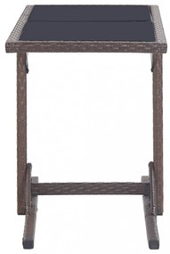 barna polyrattan és üveglapos kerti asztal 110 x 53 x 72 cm