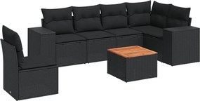 vidaXL 7 részes fekete polyrattan kerti ülőgarnitúra párnával
