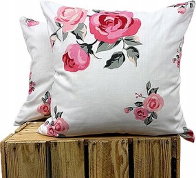 Pamut párnahuzat Prémium rózsaszín rózsák fehér alapon 1919 70x80 Romantikus