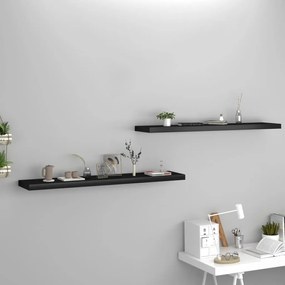 2 db fekete MDF lebegő fali polc 120 x 23,5 x 3,8 cm