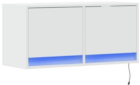 fehér falra szerelhető TV-szekrény LED-lámpákkal 80x31x35 cm
