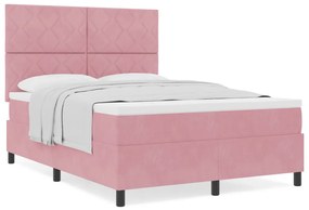 Boxspring Ágy Matrac Fekvőfelület Rózsaszín 140x190 cm Bársony