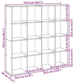 betonszürke szerelt fa könyvszekrény 137,5 x 29 x 137,5 cm