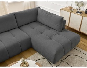 Sötétszürke kinyitható-tárolóhelyes sarokkanapé (jobb oldali-U alakú) Fuji – Bobochic Paris