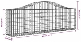 4 db íves horganyzott vas gabion kosár 200x30x60/80 cm
