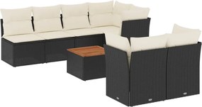vidaXL 8 részes fekete polyrattan kerti ülőgarnitúra párnákkal
