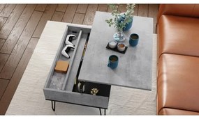 HALIJA konferenciás asztal emelhető lappal, polccal, szürke beton/fekete