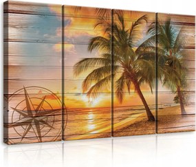 Vászonkép 120x80 Naplemente tengerpart pálmafák tenger homok nyár trópusok