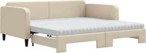 vidaXL krémszínű kihúzható szövet heverő matracokkal 100x200 cm