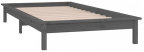 kis egyszemélyes szürke tömör fa LED-es ágykeret 75 x 190 cm