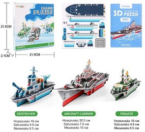 Procart 3D puzzle 3 repülőgép-anyahajóval, többszínű kartonpapírból