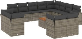 vidaXL 13 részes szürke polyrattan kerti ülőgarnitúra párnákkal