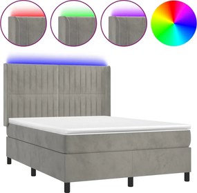 vidaXL világosszürke bársony rugós és LED-es ágy matraccal 140x200 cm