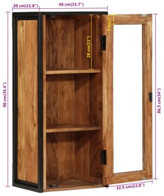 tömör akácfa és vas fürdőszobai fali szekrény 40 x 30 x 90 cm