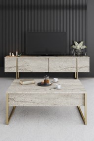 Dohányzóasztal Luxe - Travertine, Gold
