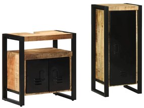 Fürdőszoba bútor szett polcokkal 2 pcs Barna Tömör Mangófát