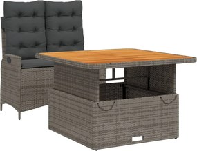 vidaXL 2 részes szürke polyrattan kerti étkezőgarnitúra párnákkal
