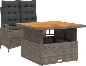 vidaXL 2 részes szürke polyrattan kerti étkezőgarnitúra párnákkal