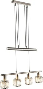 Globo 54356-4Z Függeszték nikkel matt, króm, üveg-kristály áttetsző, állítható magasság,LxWxH:600x92x1600, Foglalat típusa:4xE14 40W 230V