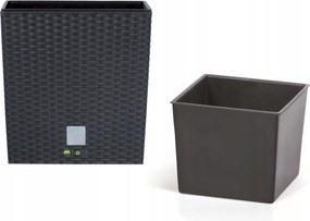 Virágtartó négyzet alakú rattan betét 20x20x20cm antracit
