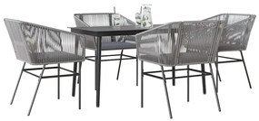 vidaXL 5 részes szürke polyrattan üveg kerti étkezőgarnitúra párnával