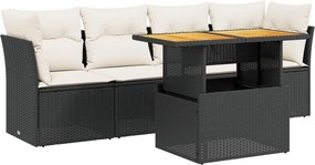 vidaXL 5 részes fekete polyrattan kerti kanapészett párnákkal