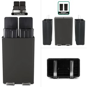 Matt fekete acél szelektív pedálos szemetes 2x30 l Aliya – Spirella