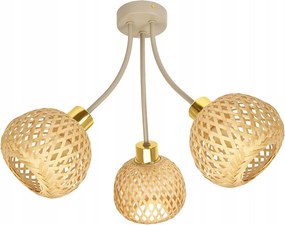 Mennyezeti lámpa függeszték csillár boho bézs bambusz zsinór arany 3 E27
