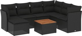 vidaXL 8 részes fekete polyrattan kerti ülőgarnitúra párnákkal