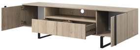 Verica 200 cm-es TV-szekrény nyitott polccal - szivacsos tölgy / fekete lábak