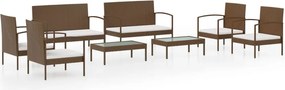 vidaXL 8 részes barna polyrattan kerti bútorszett párnákkal
