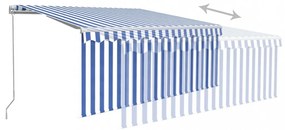 kék és fehér kézzel kihúzható napellenző redőnnyel 3 x 2,5 m